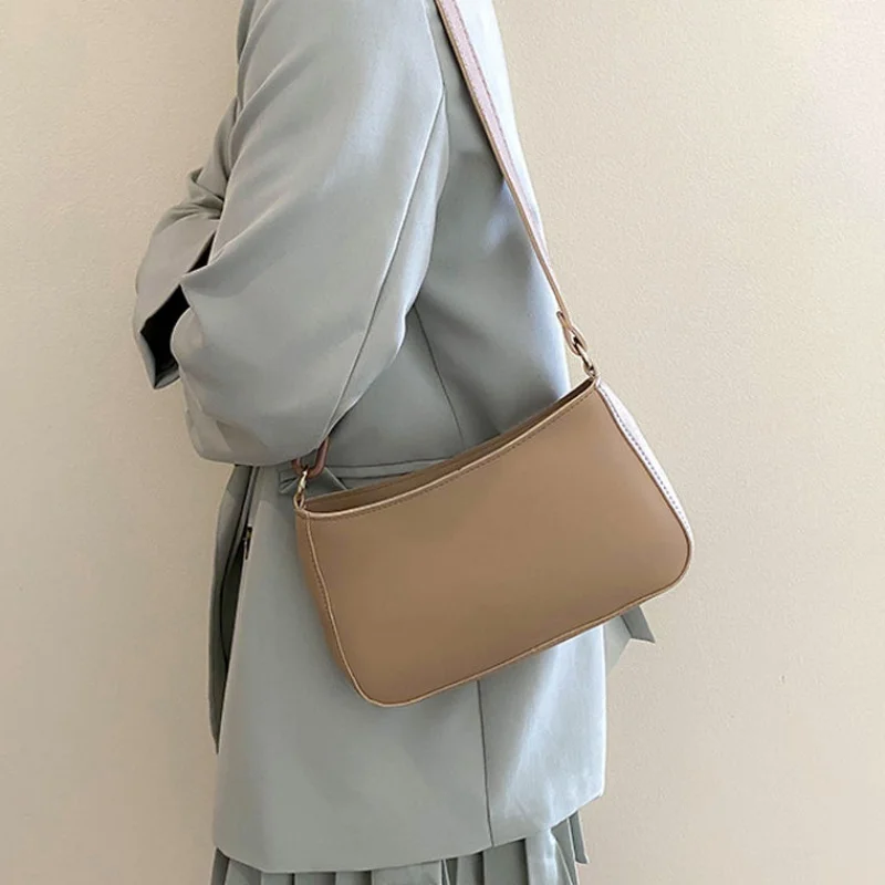 

Solid Color Small Pu Leather Shoulder Bags For Women 2021 Summer Simple Handbags And Purses Female Travel Totes Women Bags Whole