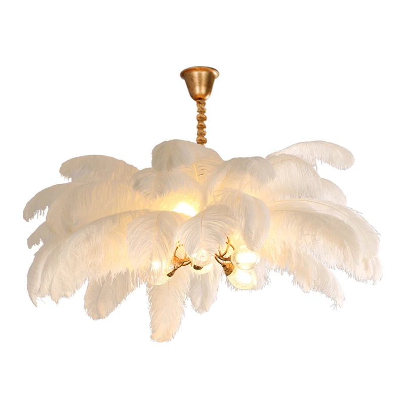 

Nordic Light Luxury Chandeliers All Copper Ostrich Feather LED Hanging Lamp Romantic Princess Bedroom Creative Clothing Ctore G9