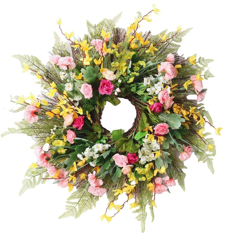 

Artificial Carnation Wreath Mother's Day Wreath for Home Office Garden Party Wedding Arch Front Door Wall Window Decor