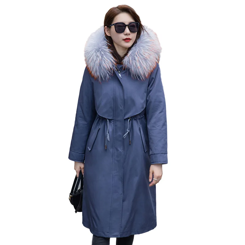 

Куртка из натурального меха енота, теплая парка большого размера со съемной норковой подкладкой и капюшоном, пальто средней длины для осени...