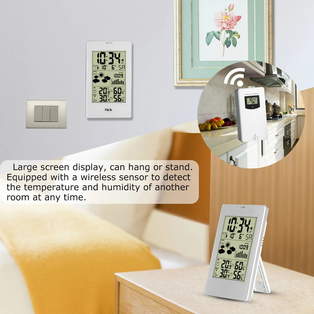 

LCD Digital Alarm Clock Temperature Humidity Meter Electronic Time Temperature Date Display Clock Indoor Outdoor Weather Station