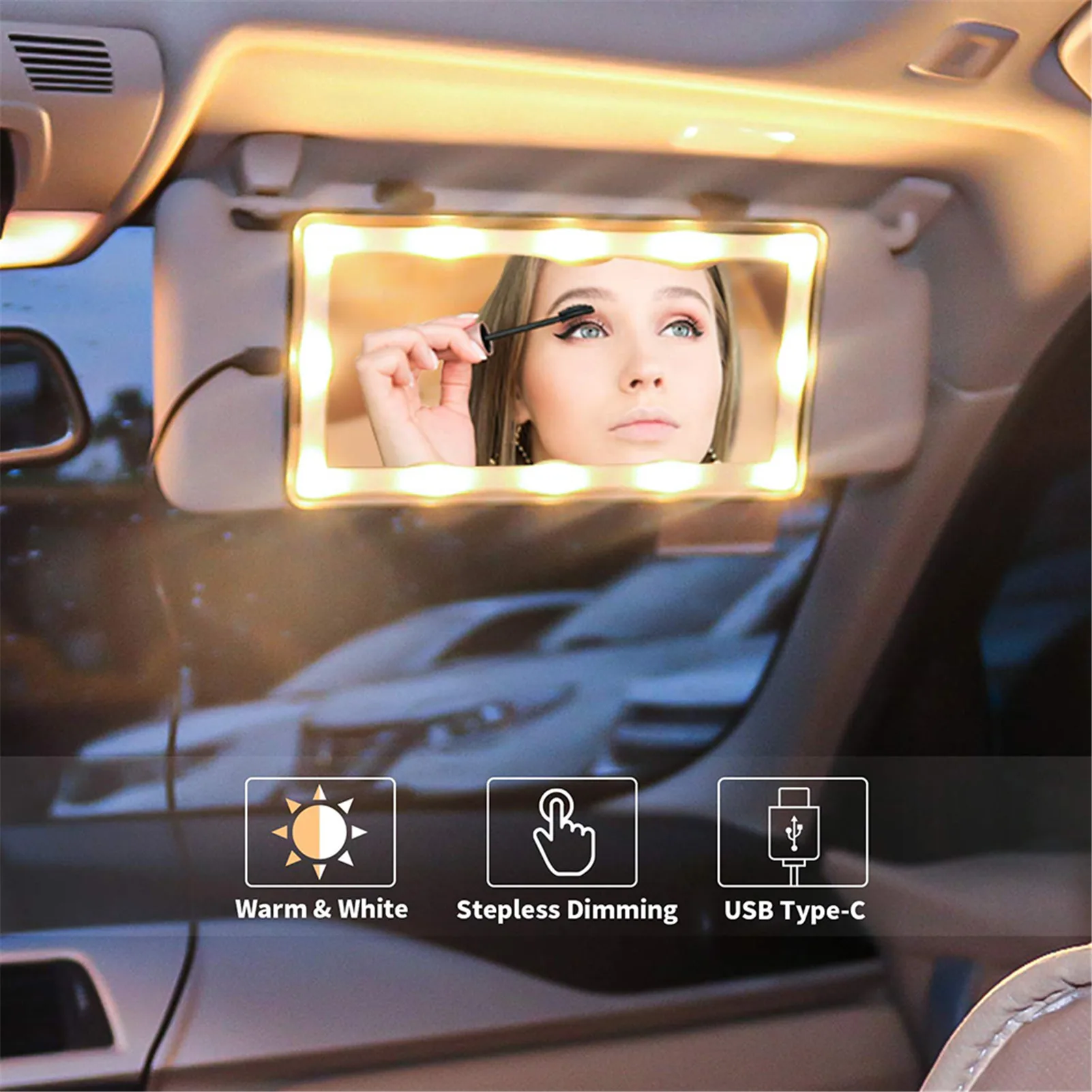 

Universal Car Led Makeup Mirror Sun Visor Mirror New Car Mirror Vanity Makeup Mirror with 60 LED Lights 3 Lighting Mode Rear