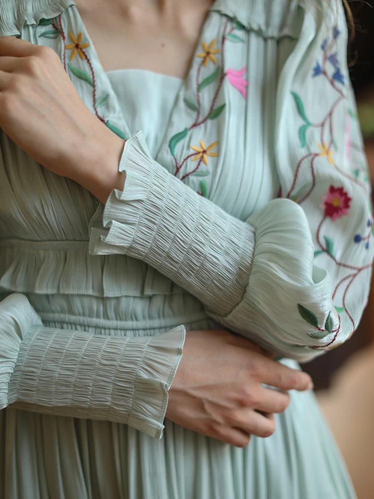 Женское винтажное платье макси с V-образным вырезом и оборками - купить по