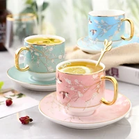 light luxury ceramic coffee cup set home afternoon tea flower water cup tea cup with spoon living room decoration accessories