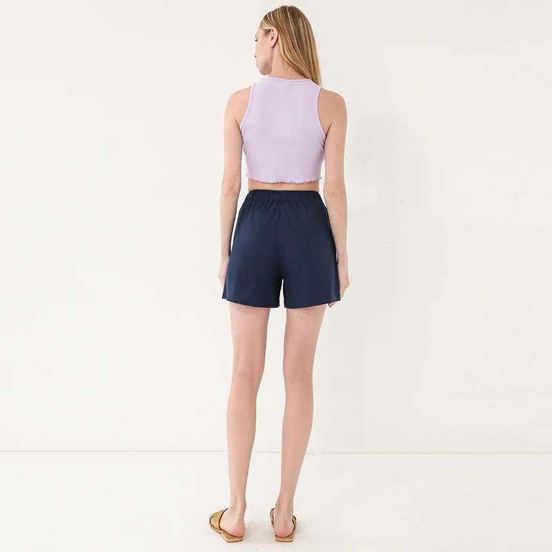 

Summer Lady Cotton Crop Tops Casual Solid Color O-Neck Slim Ruched Tank Top Streetwear Plus Size M30470