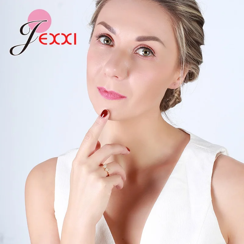 

Hot Selling Genuine 925 Sterling Silver Shinning Bowknot Round Finger Rings For Women Engagement Wedding Statement Jewelry