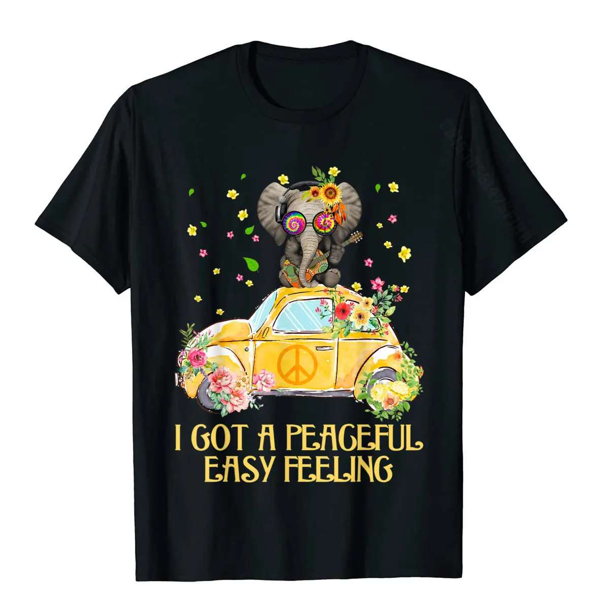 

I Got A Peaceful Easy Feeling Funny Elephant Hippie T-Shirt Leisure Tshirts For Men Cotton Tops Shirt Funny Discount