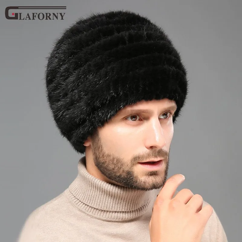 2019 Glaforny зимние однотонные норковые меховые шапки для мужчин среднего и возраста