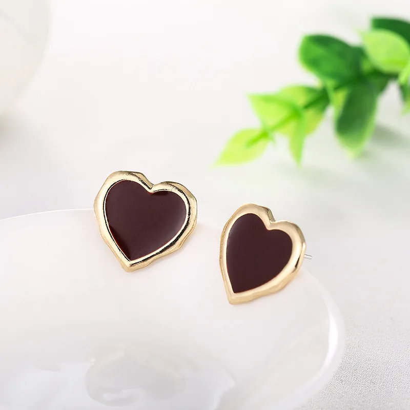 Красные глянцевые серьги в форме сердца простой дизайн изысканные Элегантные