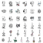 Милая подвеска в виде животного, кошки, панды, динозавра, подходящая для браслета Пандоры, ожерелье, сделай сам, бисер, женская мода, посеребренные ювелирные изделия