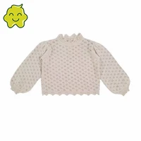 2021 baby spring new childrens pullover sweater girls lace hollow knit sweater puff sleeve solid casual top kids sweaters
