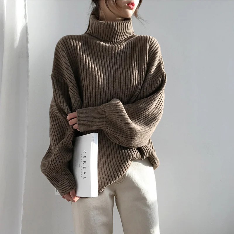KINOMI Simple Women's Pullover Sweaters Autumn Winter Warm Fashion Solid Turtleneck Thicken Long Sleeve Loose Tops 2019 New Blue | Женская