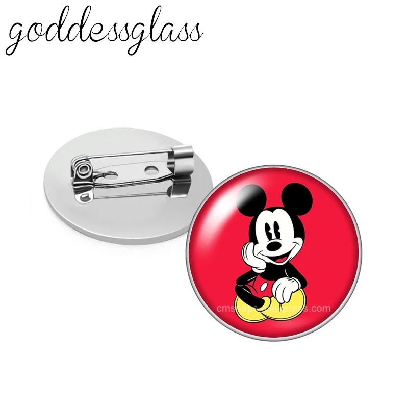 Брошь со стеклянным кабошоном в виде купола с изображением Диснея Микки Мауса