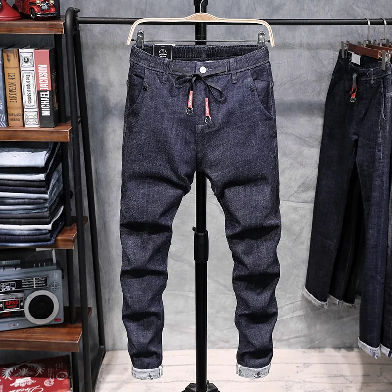 Мужские узкие джинсы однотонные повседневные брюки-карандаш из джинсовой ткани