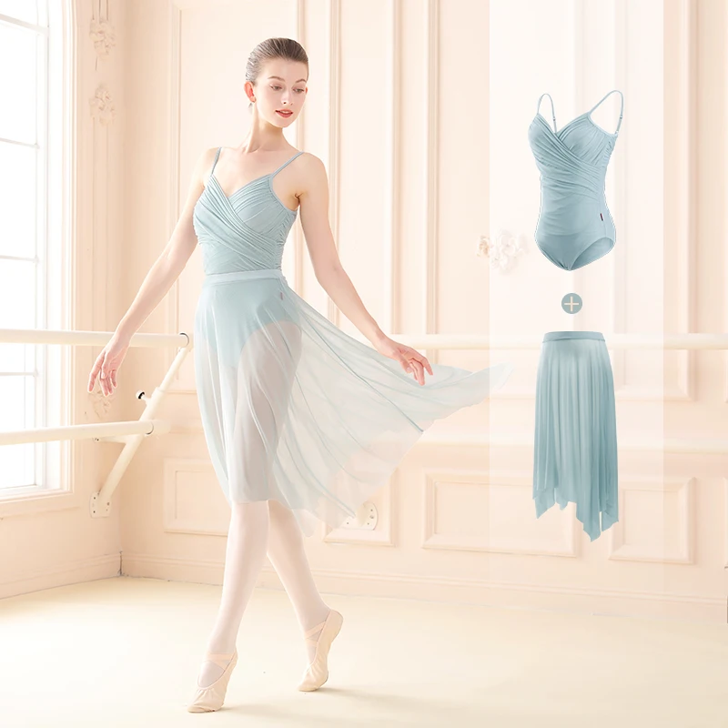Женский танцевальный купальник балетное Плиссированное боди с V-образным