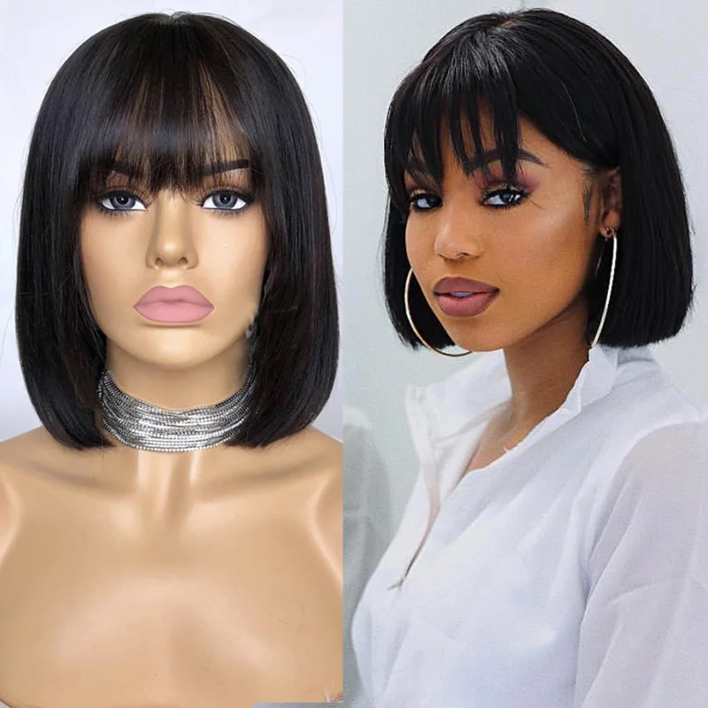 LUFFYHAIR стрижка Боб 13X6 кружевные передние короткие парики из человеческих волос с челкой предварительно сорванные бразильские Реми прямые волосы для женщин