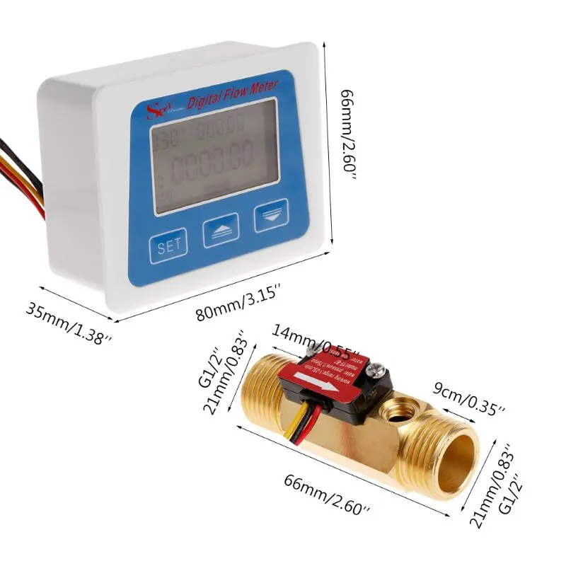 

Digital Flow Meter Water Flowmeter Temperature Time Record with G1/2 Flow sensor