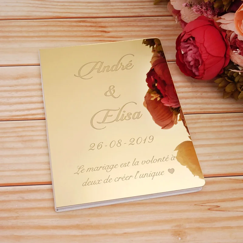 Espejo acr&iacute;lico personalizado, libro de visitas blanco, libro de invitados de firma de boda, decoraci&oacute;n de bautismo, evento y fiesta, regalos-1