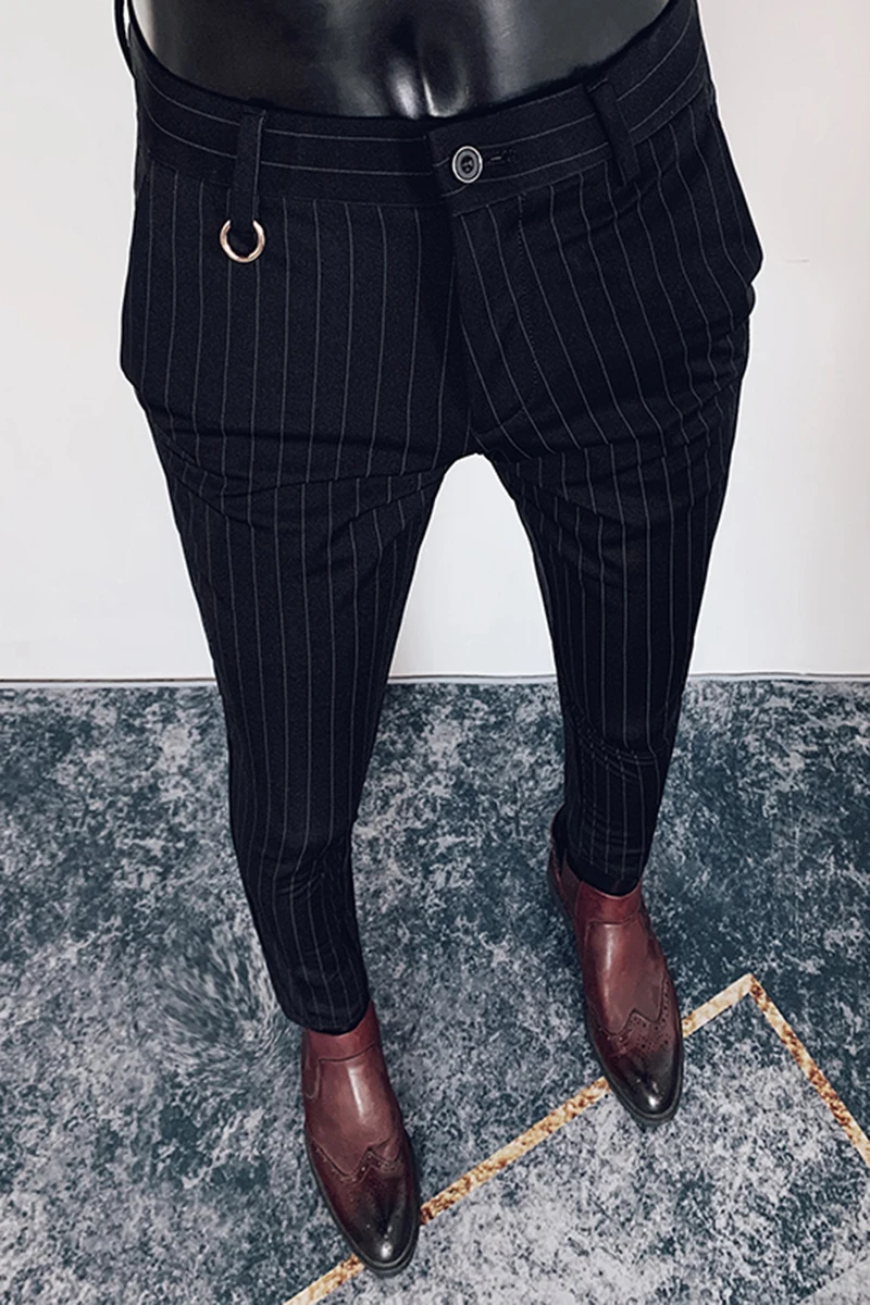 Классические Полосатые мужские строгие брюки деловые офисные высокого качества