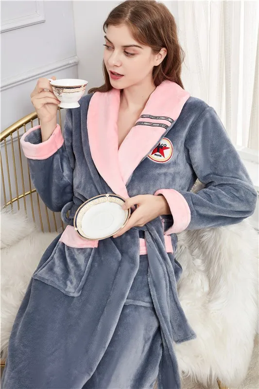 

Thicken Coral Fleece Bathrobe Women Robe Sleepwear Kimono Gown Winter Warm Nightdress Nightwear Soft Homewear Intimate Lingerie