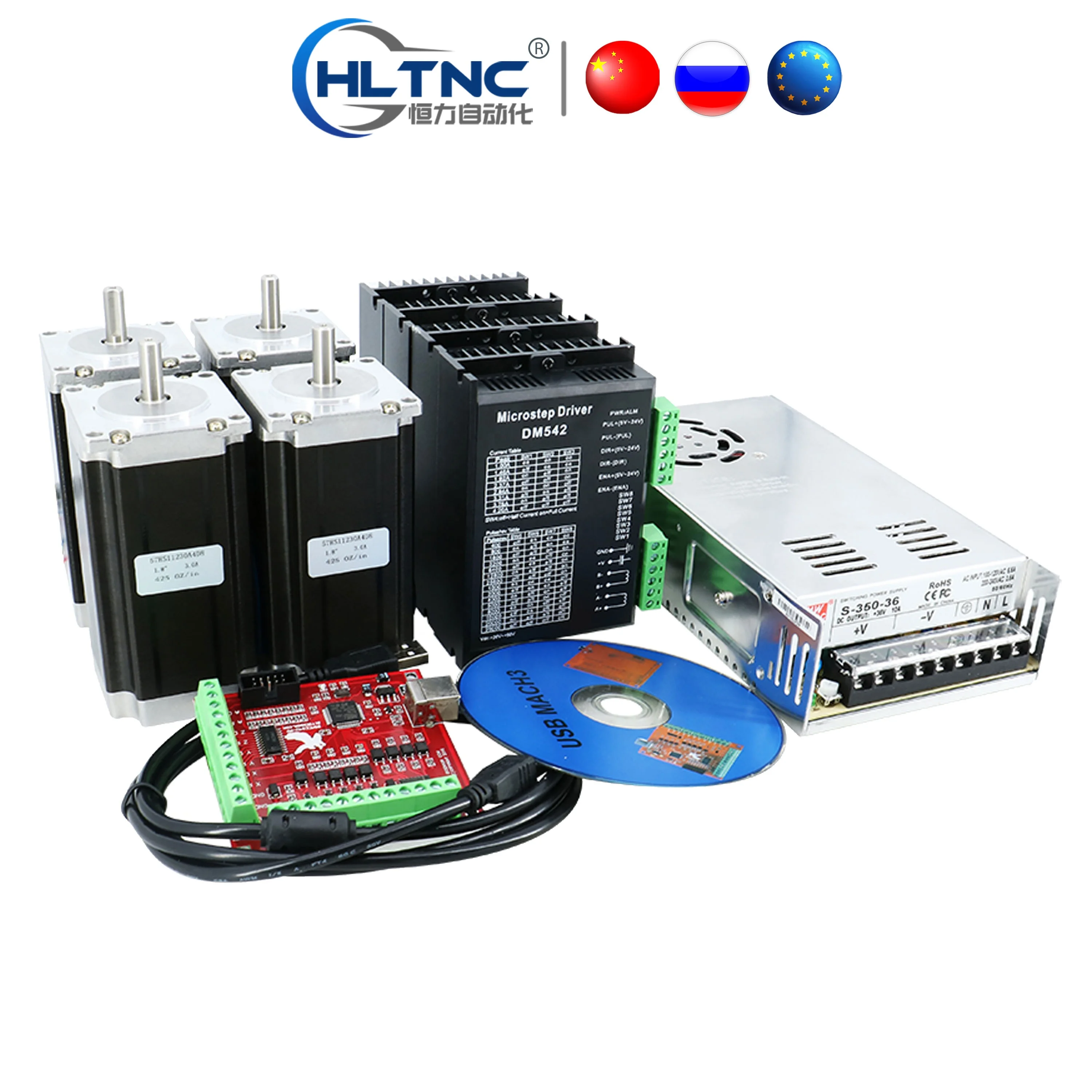 

CN Ru EU CNC Router 4 Axis kit 4pcs TB6600/DM542 Stepper motor driver+ NEMA 23 425 Oz +350W power supply
