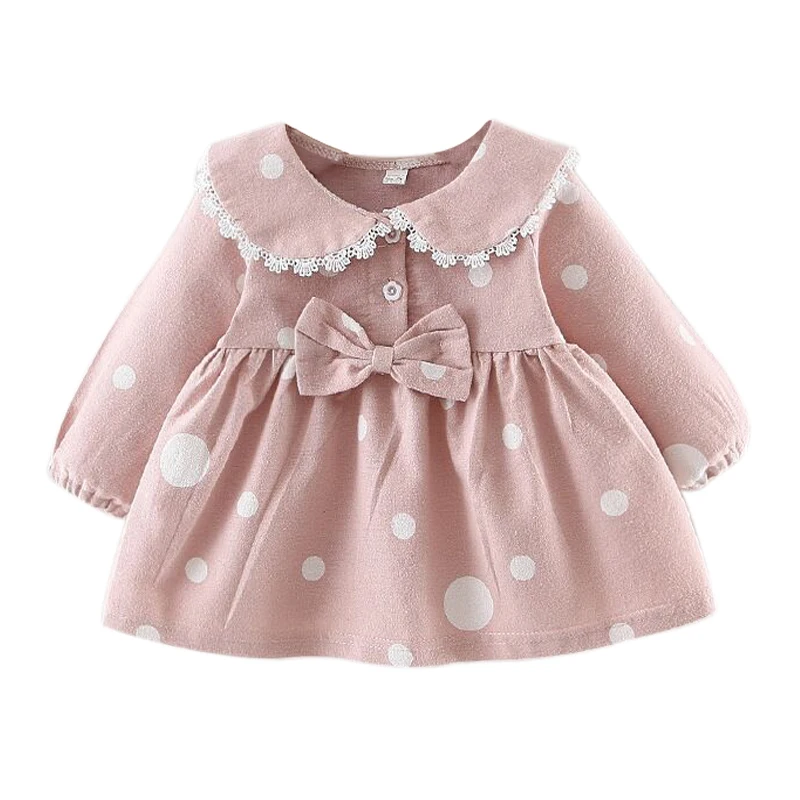 Детское платье в горошек с длинным рукавом на осень/зиму|Платья| |