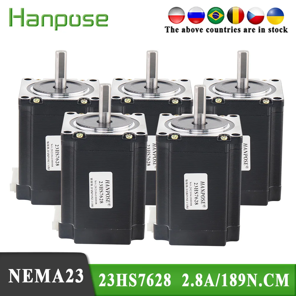 Шаговый электродвигатель Nema23 2 фазы 4-lead 2.8A 189N.cm 76mm 1.8deg 23HS762 8 аксессуары для ЧПУ