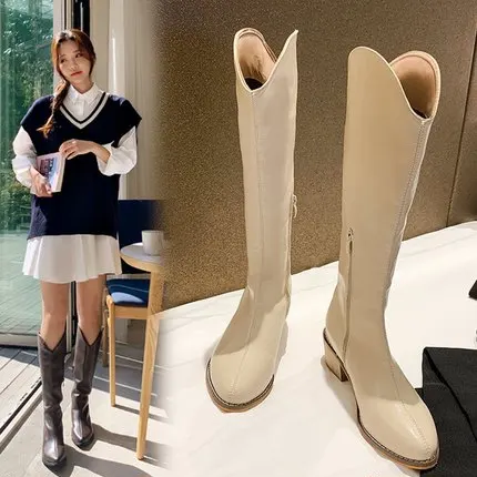 

Long boots women 2021 spring and autumn new retro pointed knight single boots thick heel Korean Martin boots thin boots women