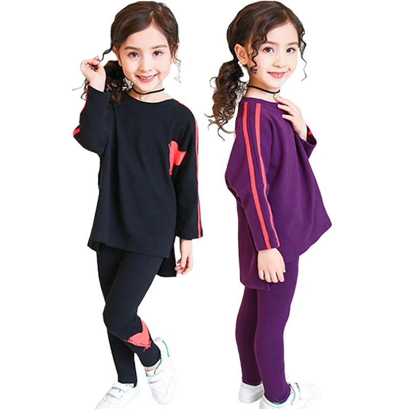 Одежда для девочек весенне осенний спортивный костюм свободная футболка с
