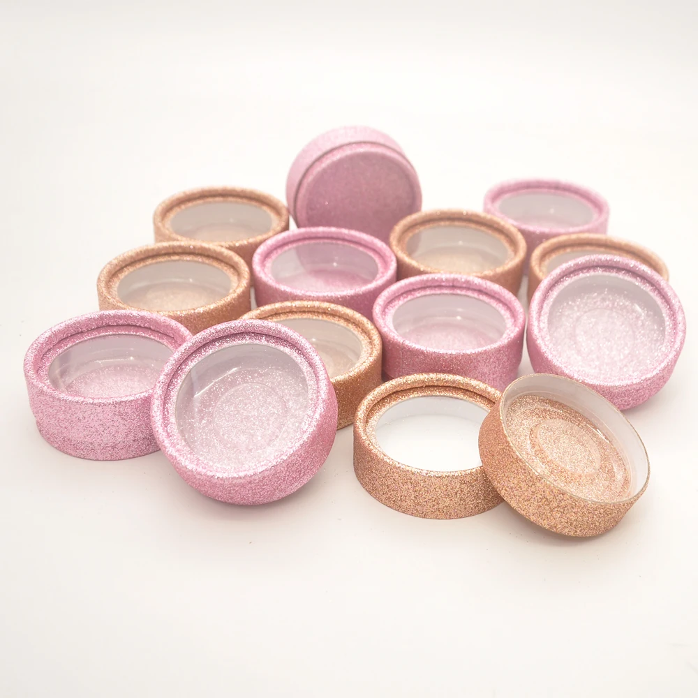 

Wholesale false Eyelash Packaging Box Lash Boxes Packaging Custom Logo fake Mink eyelashes glitter circle round gift Case Vendor