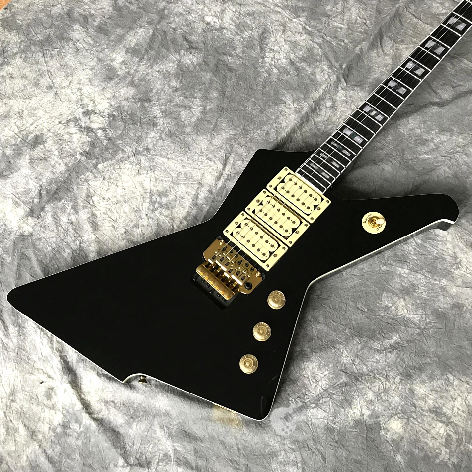 elektrische gitarre hochglanz schwarz destroyer mit dual schütteln vibrato system 2020 heißer verkäufer individuelles logo und farbe
