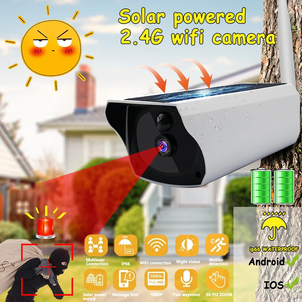 Солнечная 1080P HD CCTV камера видеонаблюдения ip Wi Fi беспроводная уличная IP67