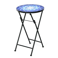 costway folding mosaic side table accent table bistro end table dark blue hz10031