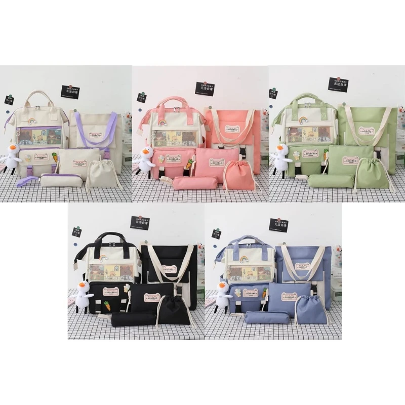 

5Pcs/set Nylon School Backpacks Women Lovely Daypack for Teenage Girls Bookbags