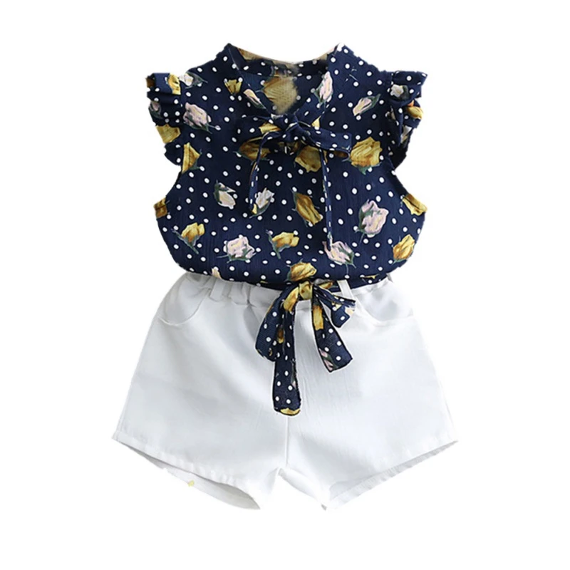 

New Summer 2pcs Children clothes Baby Girls clothes Fashion Sleeveless Floral Print Vest Tops+Shorts Kids Outfits Set