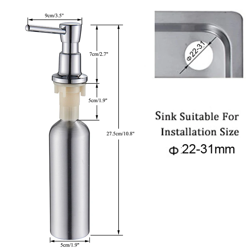 Диспенсер для жидкого мыла Rozin из нержавеющей стали кухонной раковины бесплатная