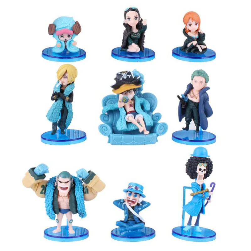 

9 шт./компл. Аниме One Piece Nami Luffy Zoro Brook Sanji Robin Chopper экшн-фигурка голубая 20-я годовщина версия Q мини ПВХ Модель