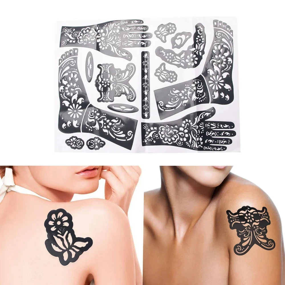 Fashion India Henna Template Hand Body Art Stickers Tattoo Stencils Hand Art Stickers Reusable Temporary Painting Diy Kit Tools