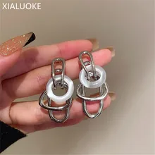 XIALUOKE Punk Multilayer Irregular Metal Round Opals Dangle Earrings For Women Vintage Personality Drop Earring Party Jewelry