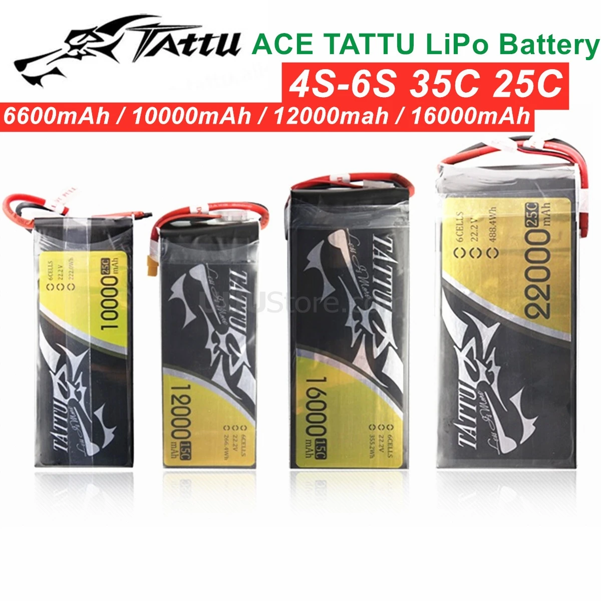 ACE литий-полимерный аккумулятор TATTU 4S-6S 35C 25C 6600mAh 10000mAh 12000mah 16000mAh литиевая батарея