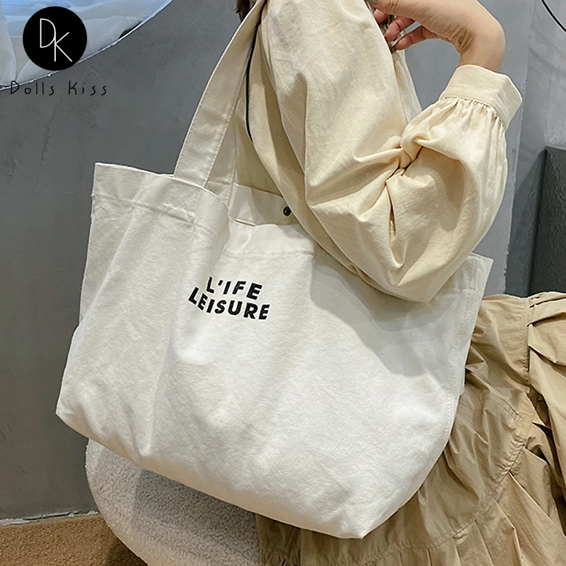 

Холщовая эко-сумка для женщин, простой наплечный саквояж с надписью на английском языке, вместительный Повседневный мешок для покупок, доро...