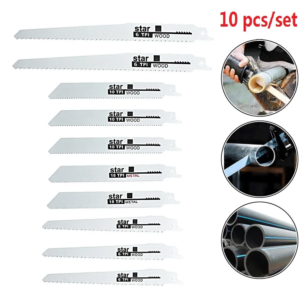 10PCS Reciprocating Saw Blade Bi-Metal High Strength Woodworking Metal Cut Blade Hand Tools Accessories