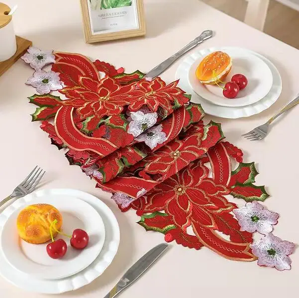 

NEW hollow art flower wedding Embroidery bed Table Runner flag cloth cover Lace Christmas tablecloth kitchen party decor