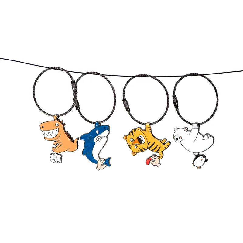 

Lovely Animal Shark Tiger Metal Car Keychain Bag Hanging Jewelry Creative Small Gift Key Chain Zakka Wholesale Keyring