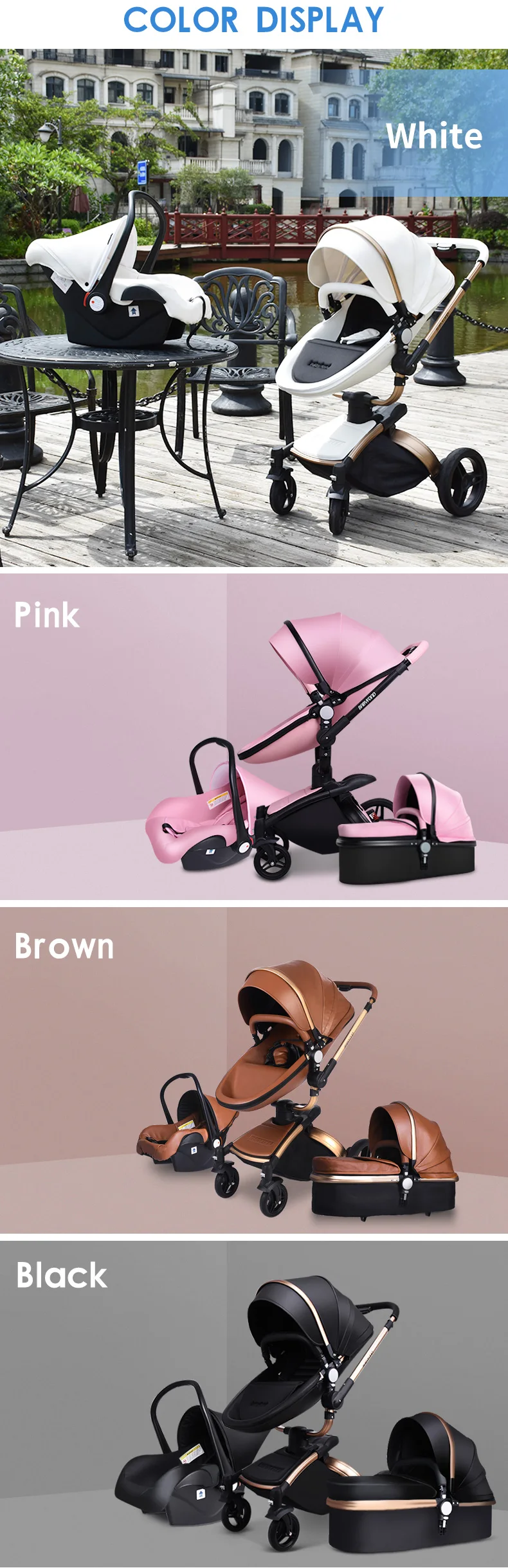 Babyfond 3 в 1 Роскошная двухходовая Складная четырехколесная детская коляска с кожаным каркасом из алюминиевого сплава, складная детская коляска