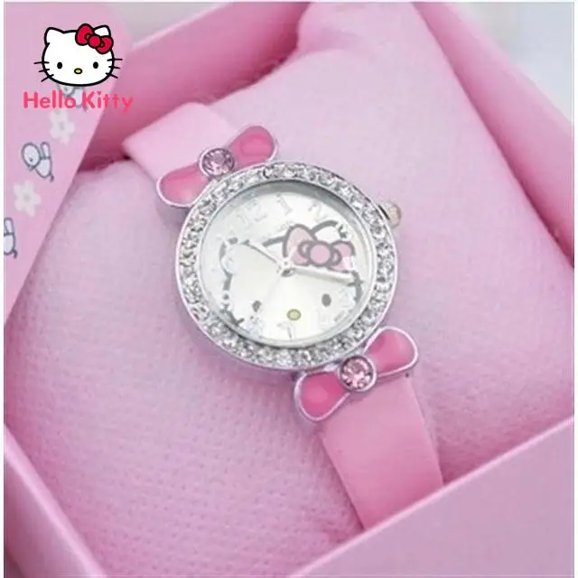 

Hello Kitty Point Diamond Leather Watch Watch Children Watch Girl Hour Hand Watch Student Cartoon Watch Clock Watch