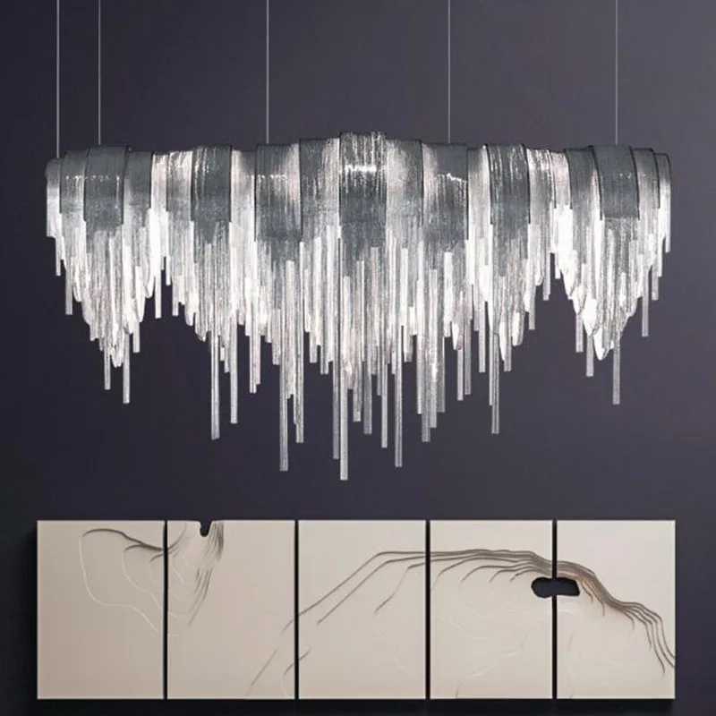 

New Manggic Modern Luxury Tassel LED Chandelier Creative Suspend Lamp For Living Room Hotel Cafe Silver Gold Aluminum Hang Light