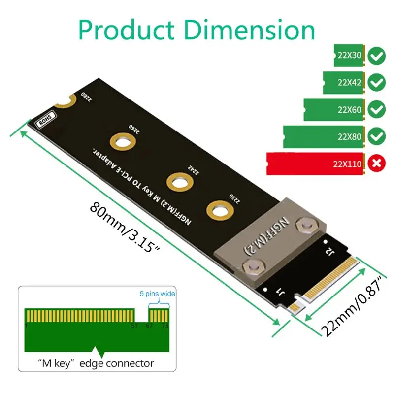 

32G/bps PCI-e 3.0 16x To M2 M.2 NVMe Key-M 2230 2242 2260 2280 Riser Card Gen3.0