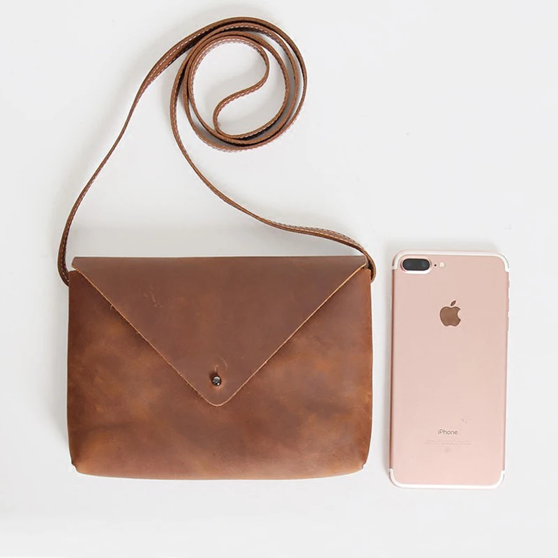 Минималистичная винтажная кожаная сумка мессенджер Crazy Horse конверт для