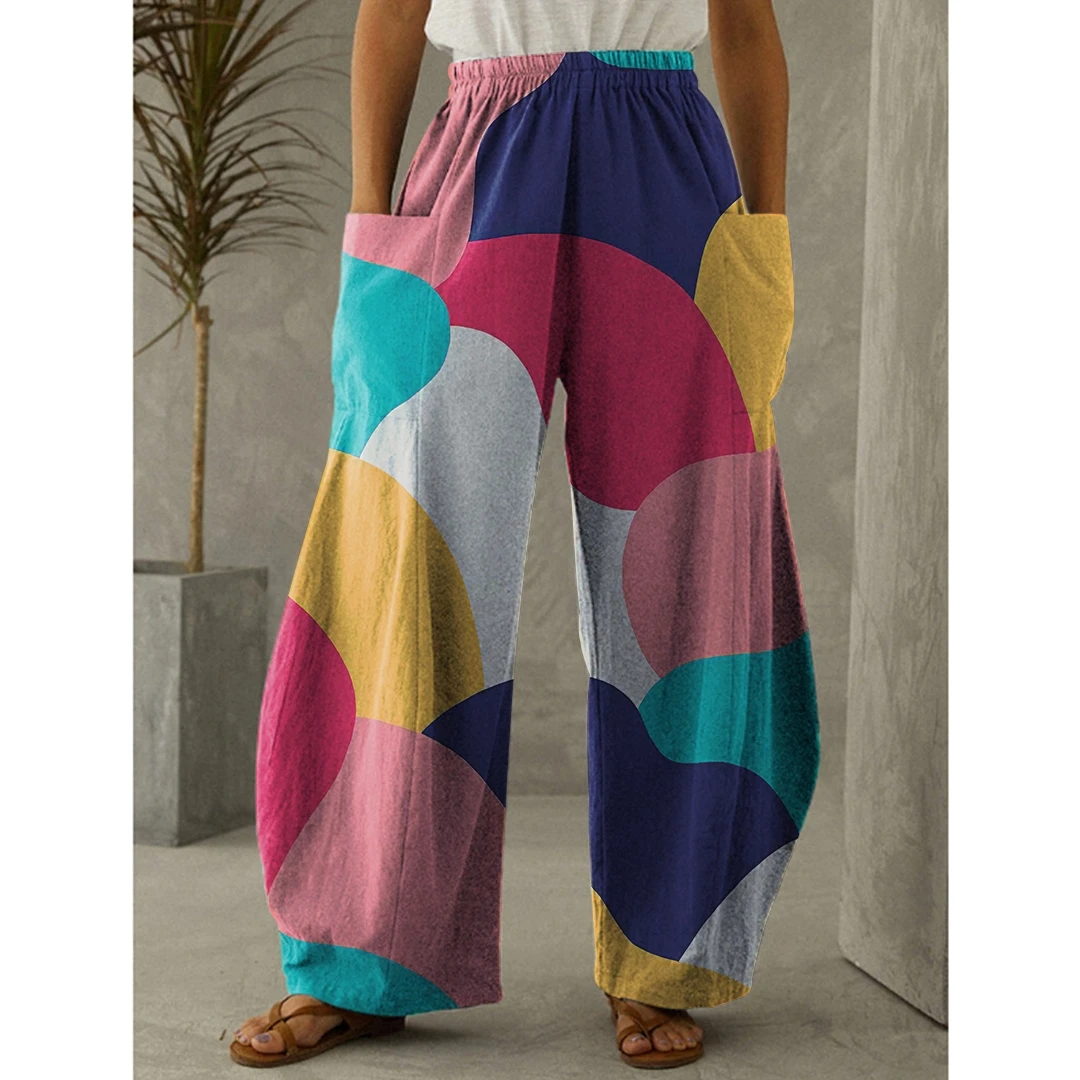 

New Straight Women's Trousers 3D Printed Colorful Packets Loose Elastic Waist Oversized Pleated Sweatpants Female Pants Clothing